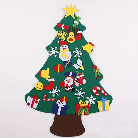 Árbol de Navidad de fieltro con 25 adornos + luces