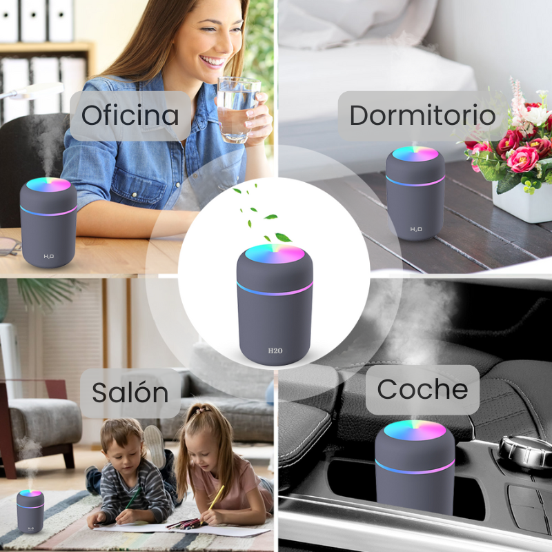 Humidificador LED Portátil Negro – USB Compacto