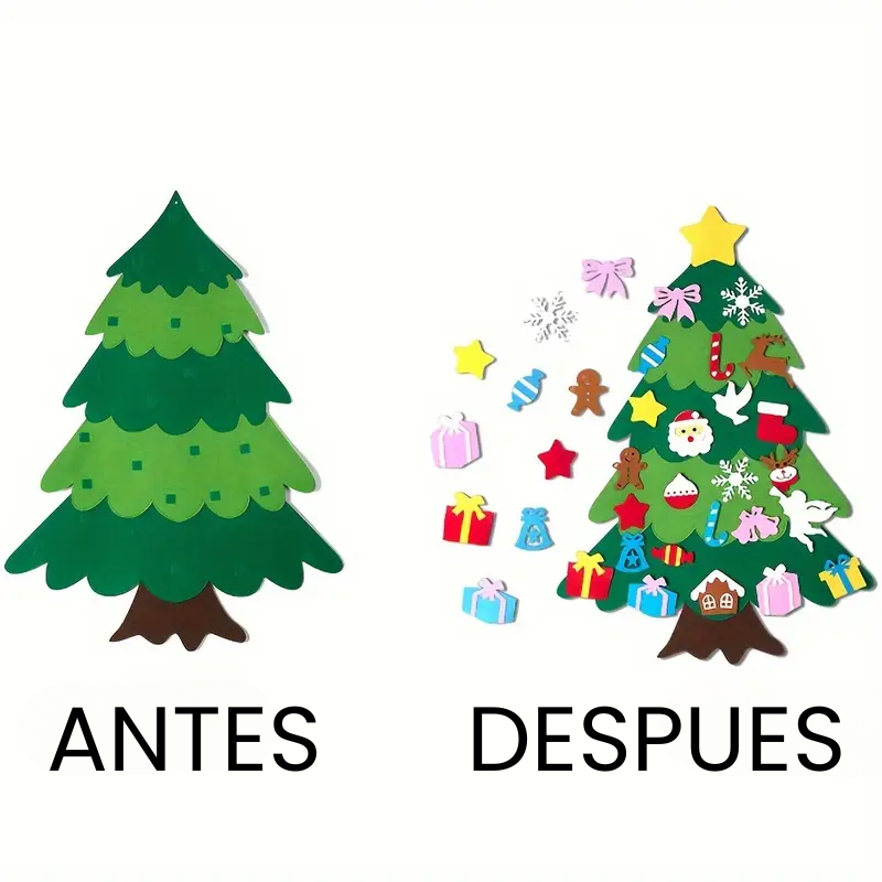 Árbol de Navidad de fieltro con 25 adornos + luces