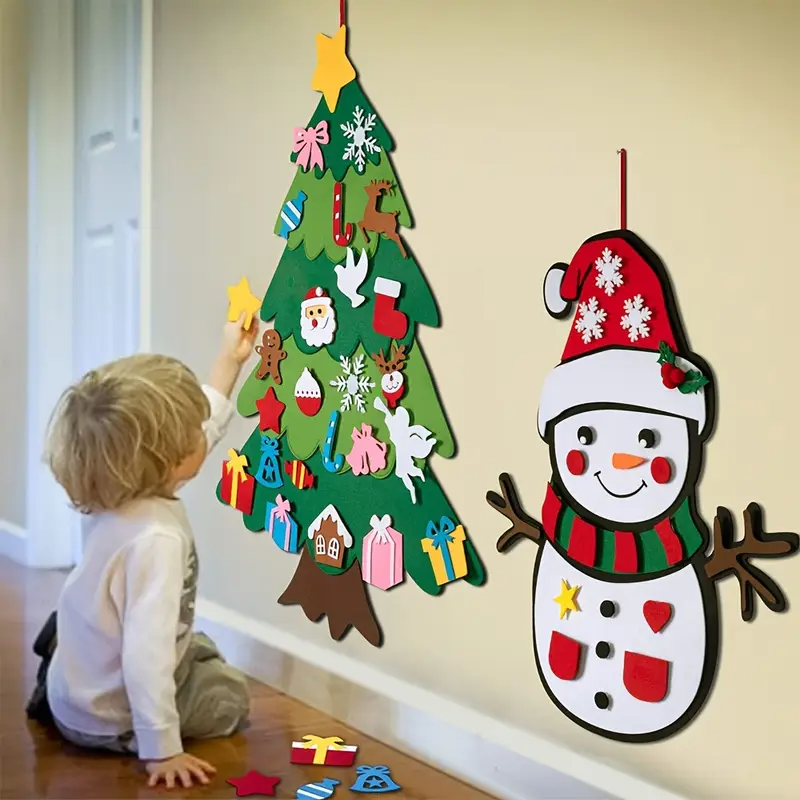 Árbol de Navidad de fieltro con 25 adornos + luces