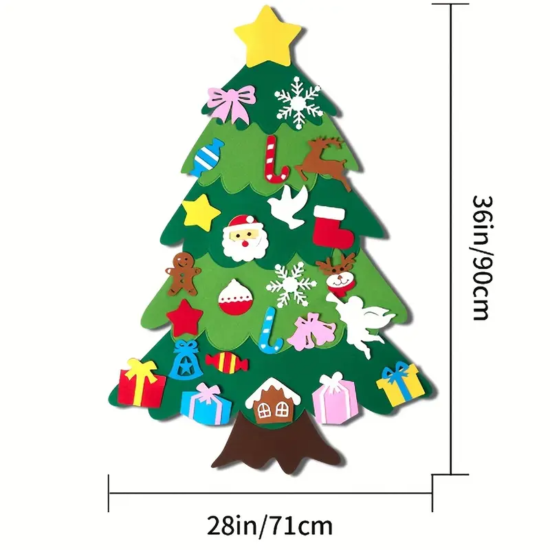 Árbol de Navidad de fieltro con 25 adornos + luces