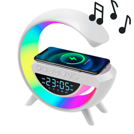 Altavoz Bluetooth G – Cargador inalámbrico + Lámpara LED + Reloj despertador