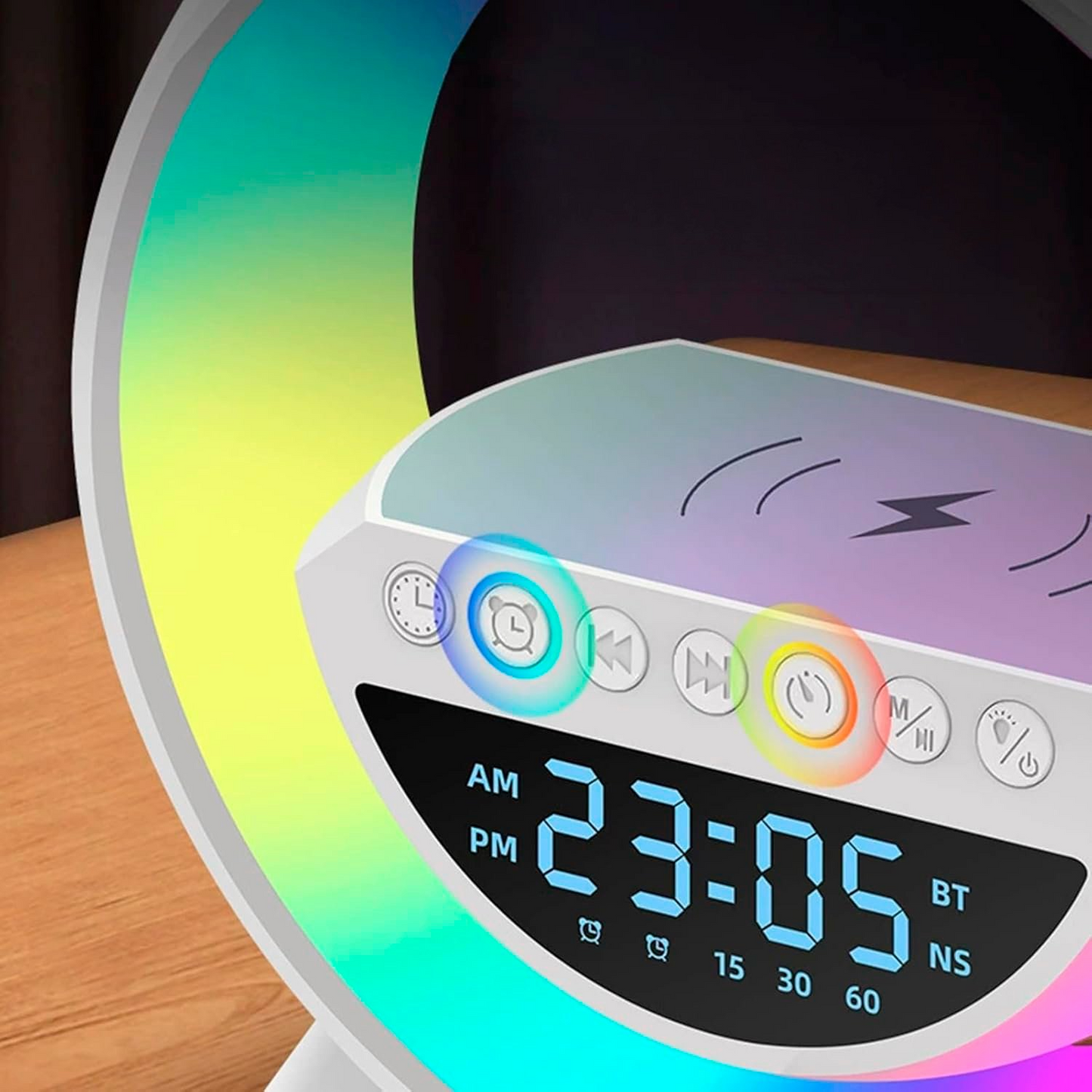 Altavoz Bluetooth G – Cargador inalámbrico + Lámpara LED + Reloj despertador