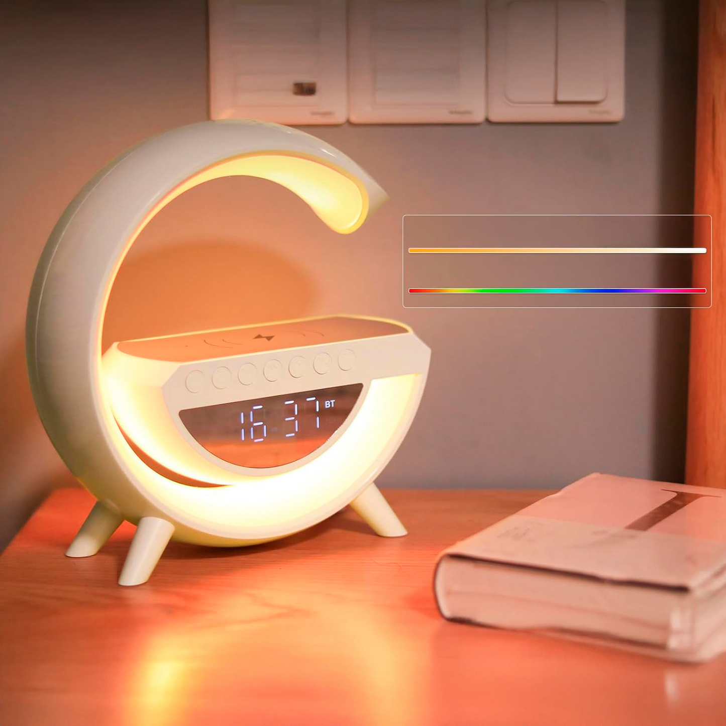 Altavoz Bluetooth G – Cargador inalámbrico + Lámpara LED + Reloj despertador