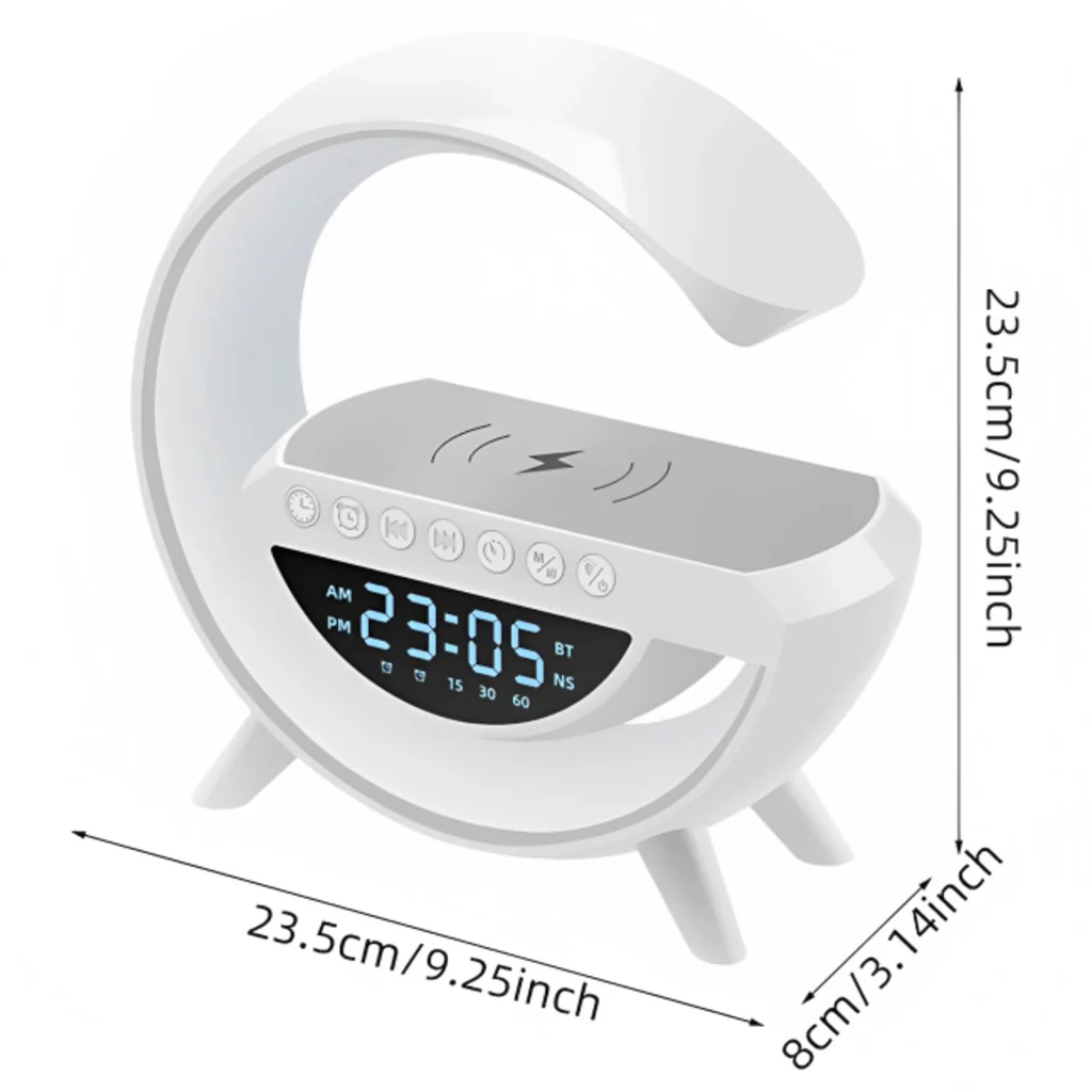 Altavoz Bluetooth G – Cargador inalámbrico + Lámpara LED + Reloj despertador